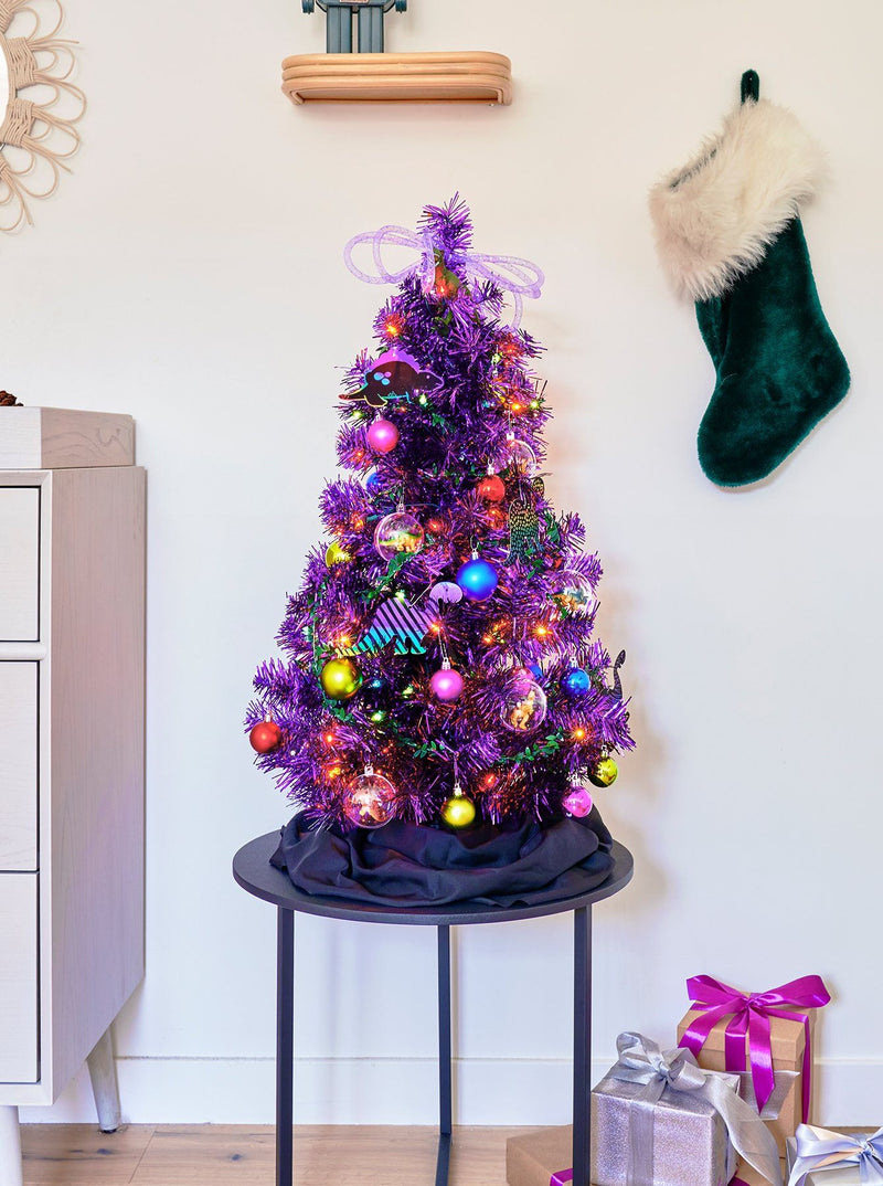 small lavender christmas tree Fossington (3ft Mini Tree + 60pc Ornament Set)